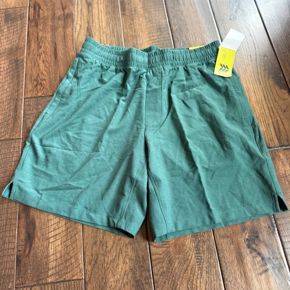 All in Motion Mens Everyday Woven Shorts Dark Teal Green 8 Inch Inseam Small NEW